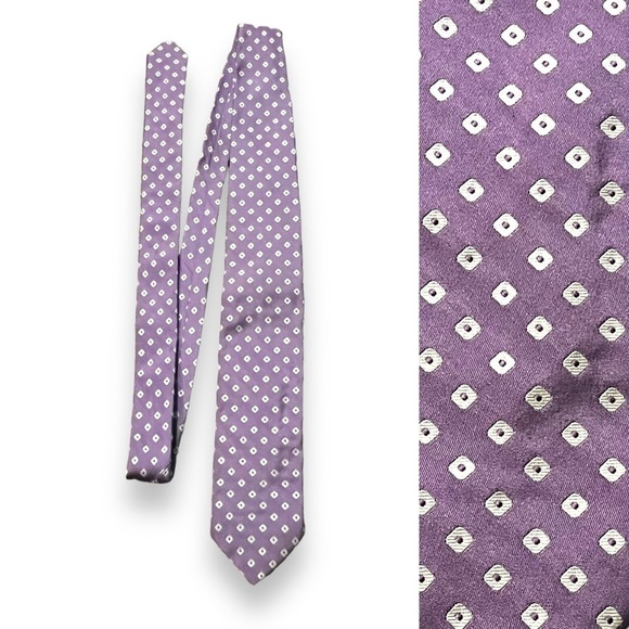 BREUER Tie 100% Silk Lavender White Geometric Squares Preppy Classic Designer - Picture 1 of 7